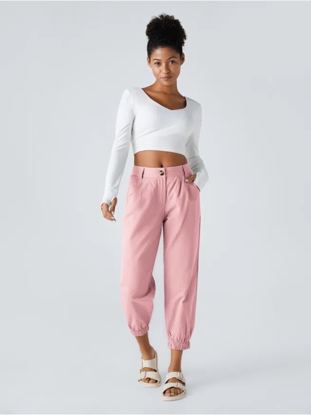 HALARA Pink Elastic-Cuff Track Joggers